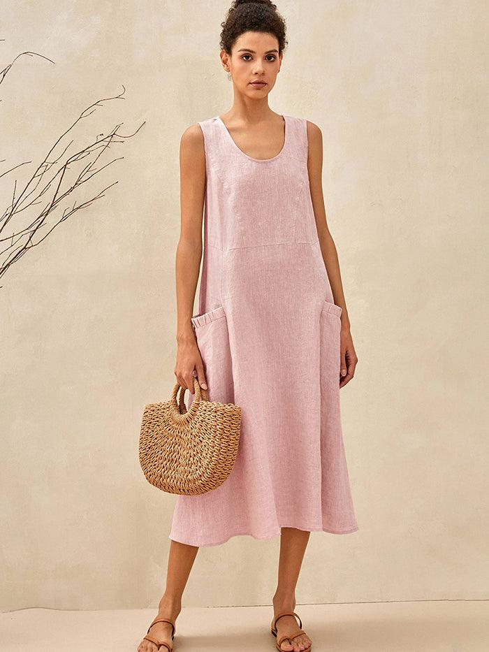 100% Linen Swing Beach Tank Dress GIANA