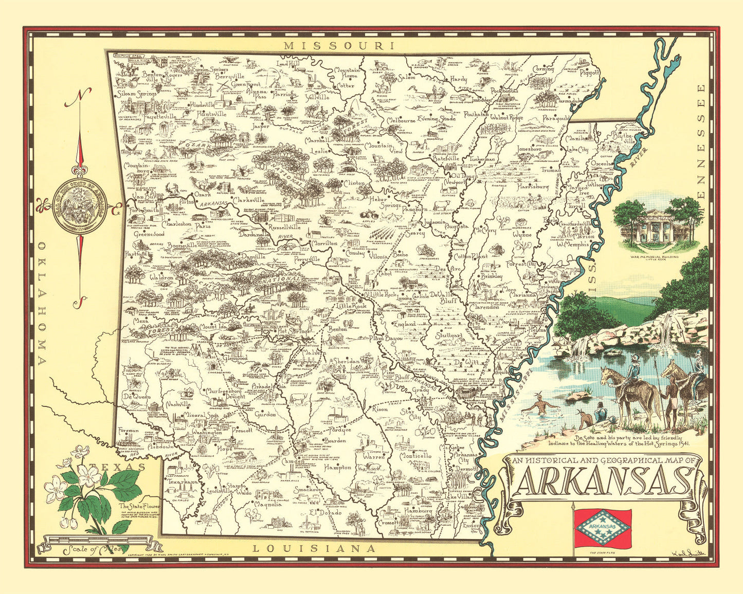 Vintage Map of Arkansas 1938
