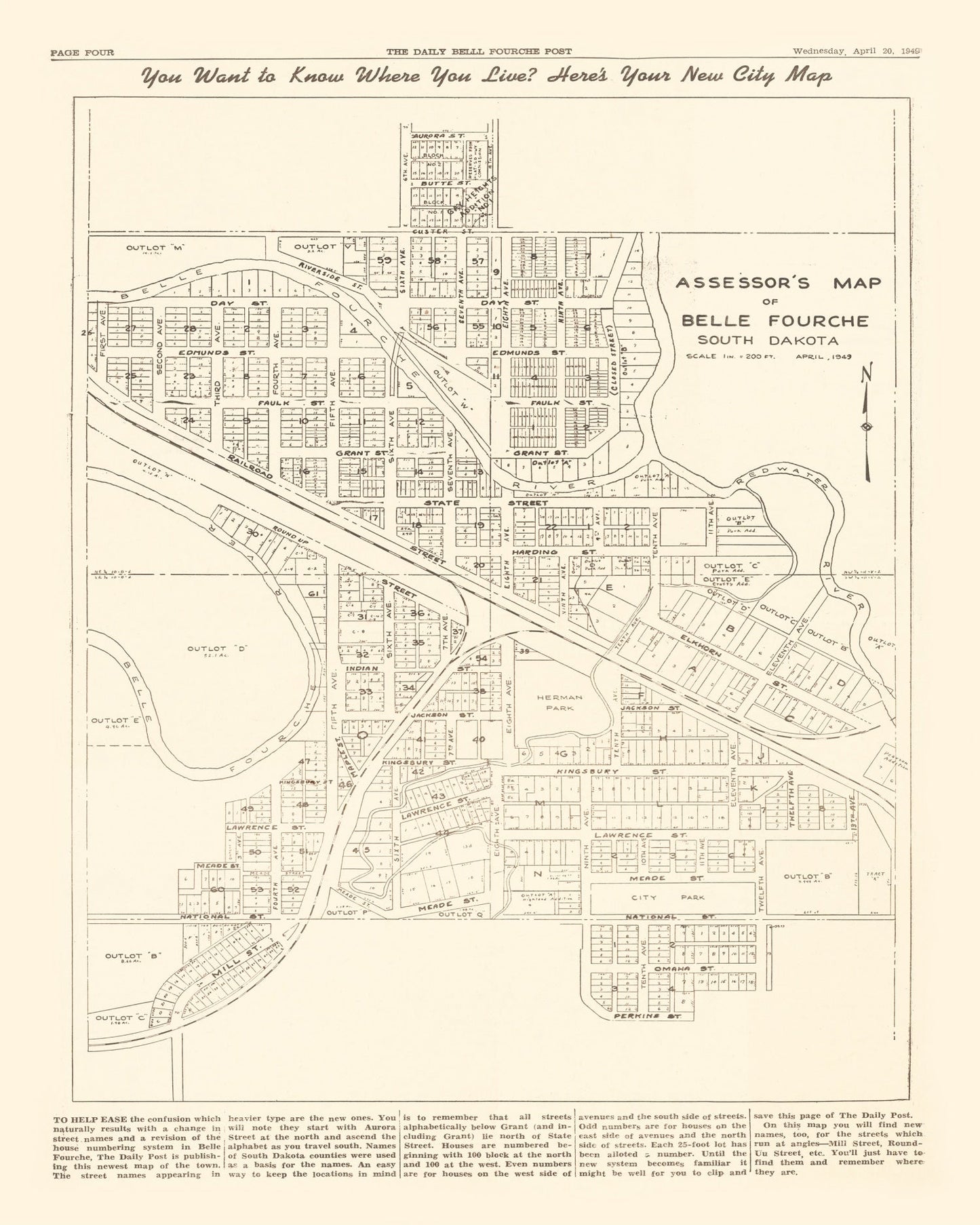 Vintage Map of Belle Fourche, South Dakota 1949