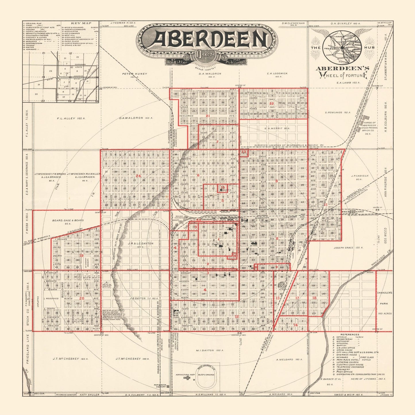 Vintage Map of Aberdeen, South Dakota 1888