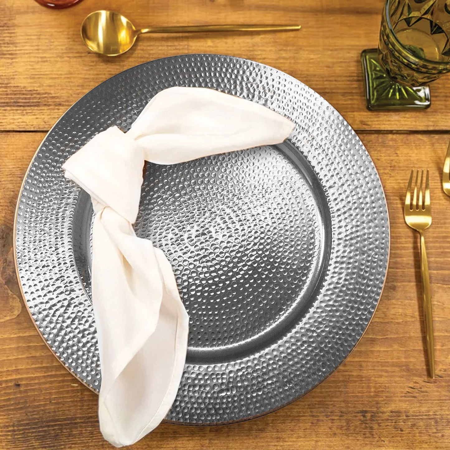 HAMMERED SILVER S/4 CHARGER PLATE