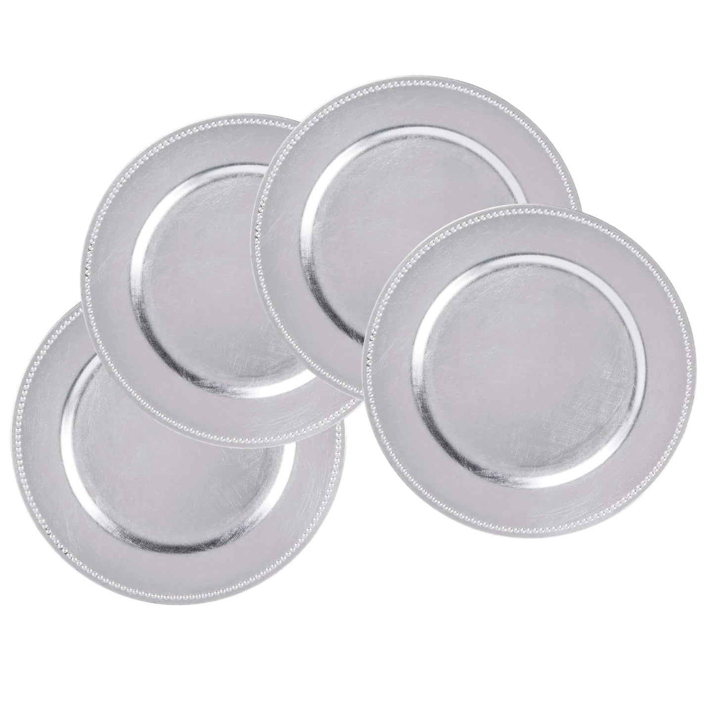 BEADED SILVER SET/4 CHARGE PLATE