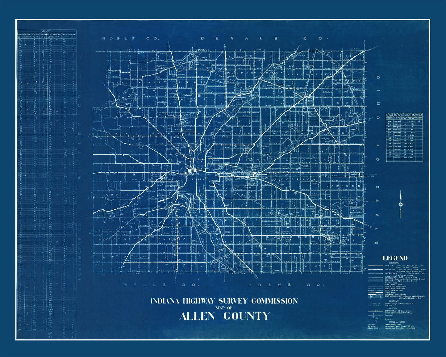 Vintage Map of Allen County, Indiana 1936