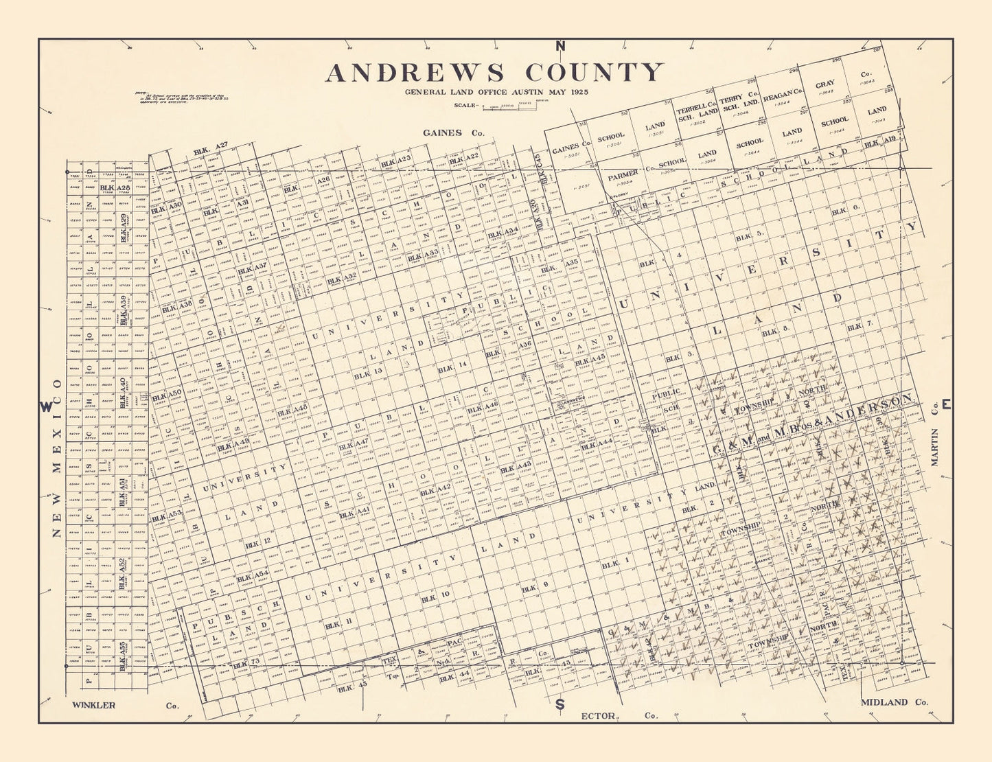 Vintage Map of Andrews County, Texas 1925