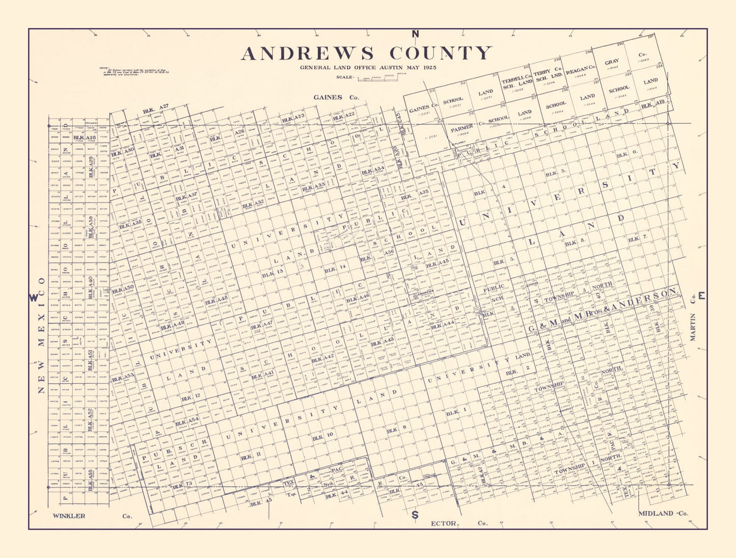 Vintage Map of Andrews County, Texas 1925