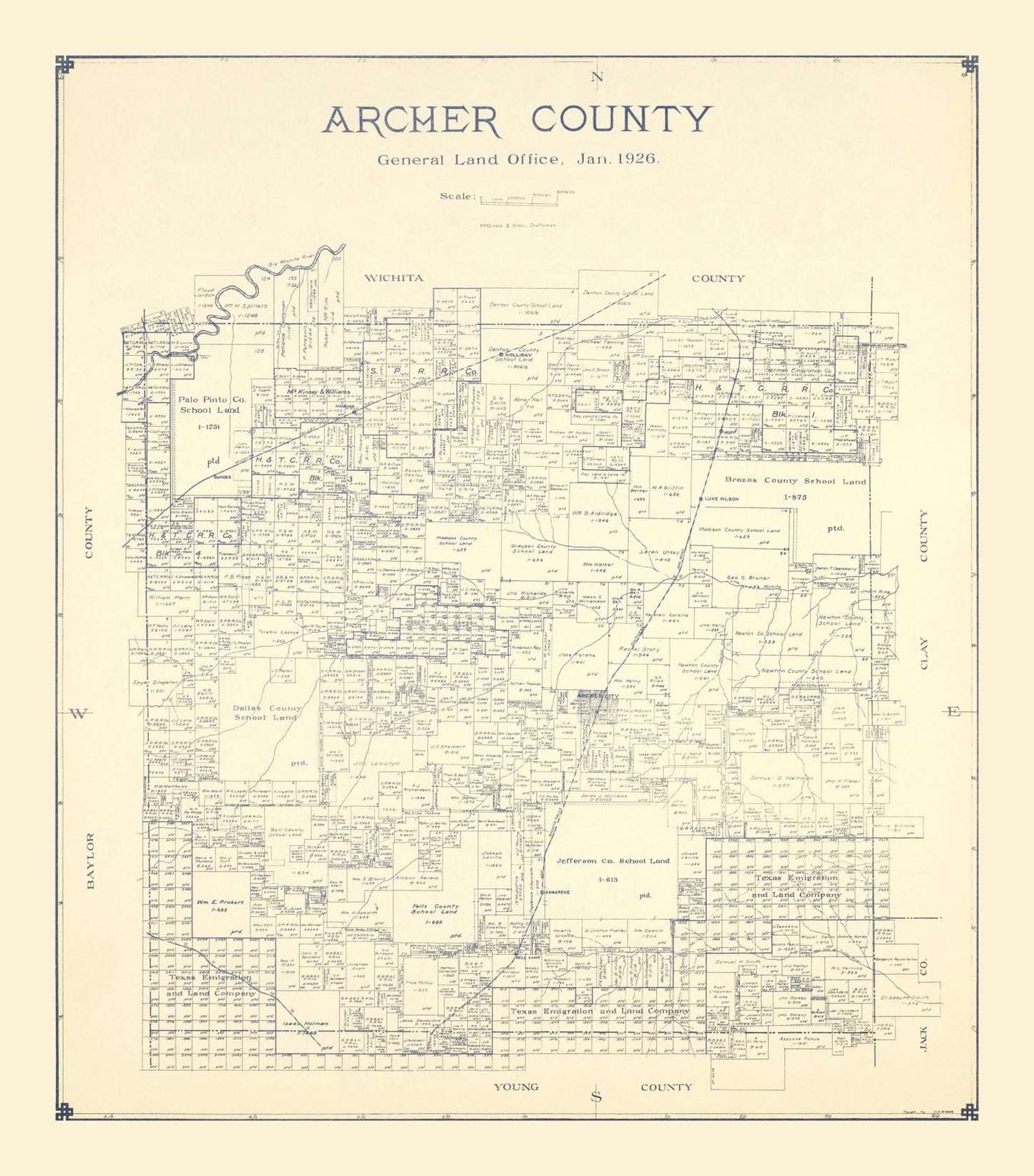 Vintage Map of Archer County, Texas 1926