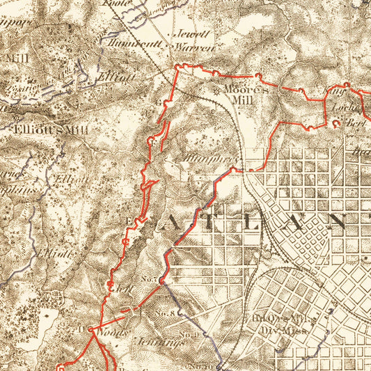 Vintage Map of Military Operations in Atlanta 1875