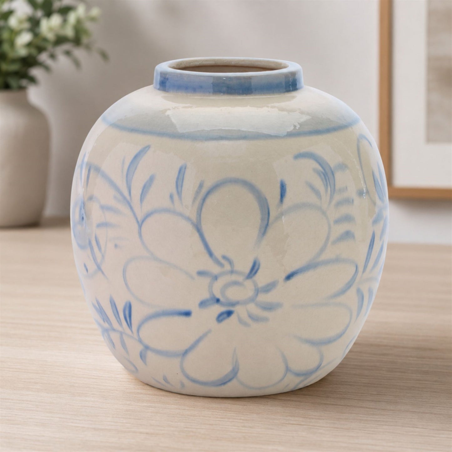 Floral Stoneware Vase 9.25"H
