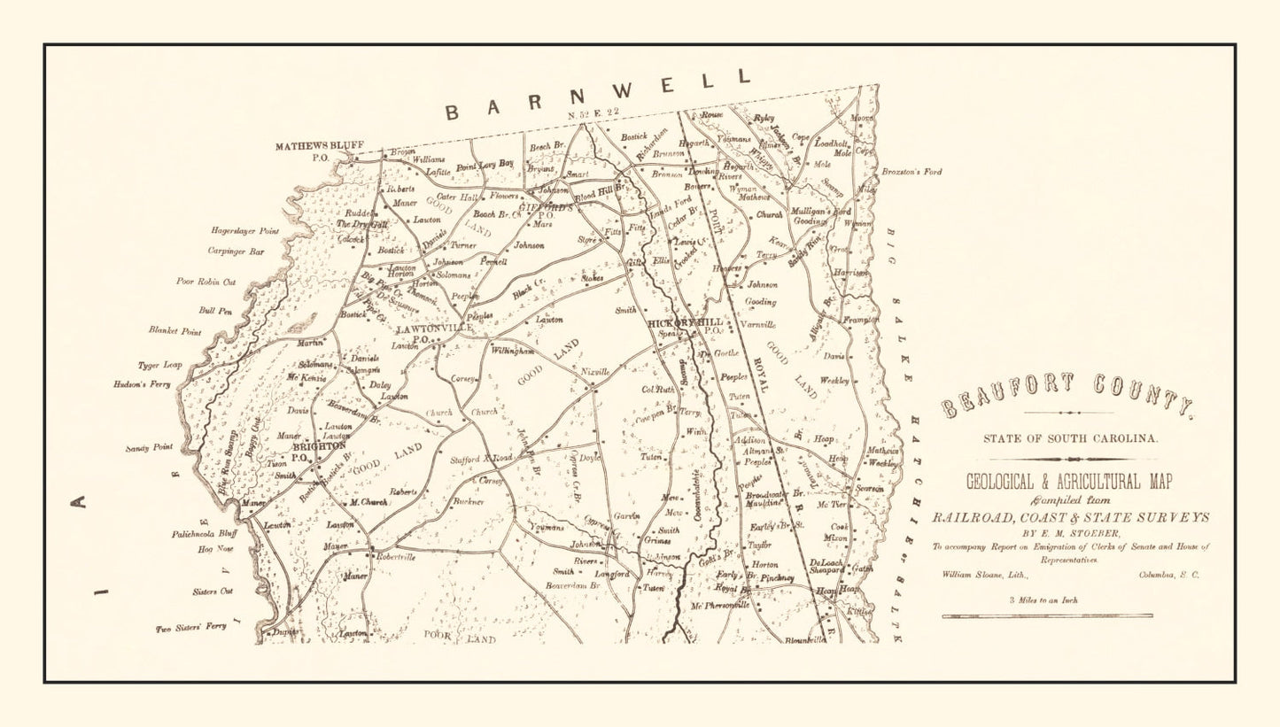 Vintage Map of Beaufort County, South Carolina 1880
