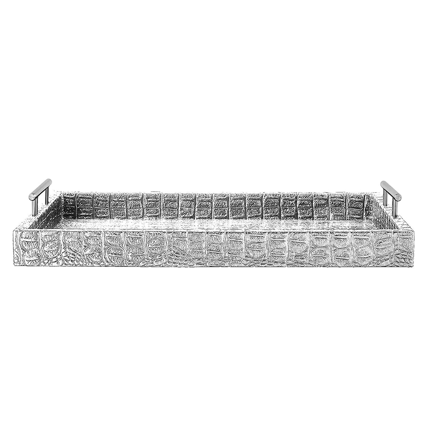 Alligator Silver Tray with Metal Handles - 19x14" Elegant Serving Tray