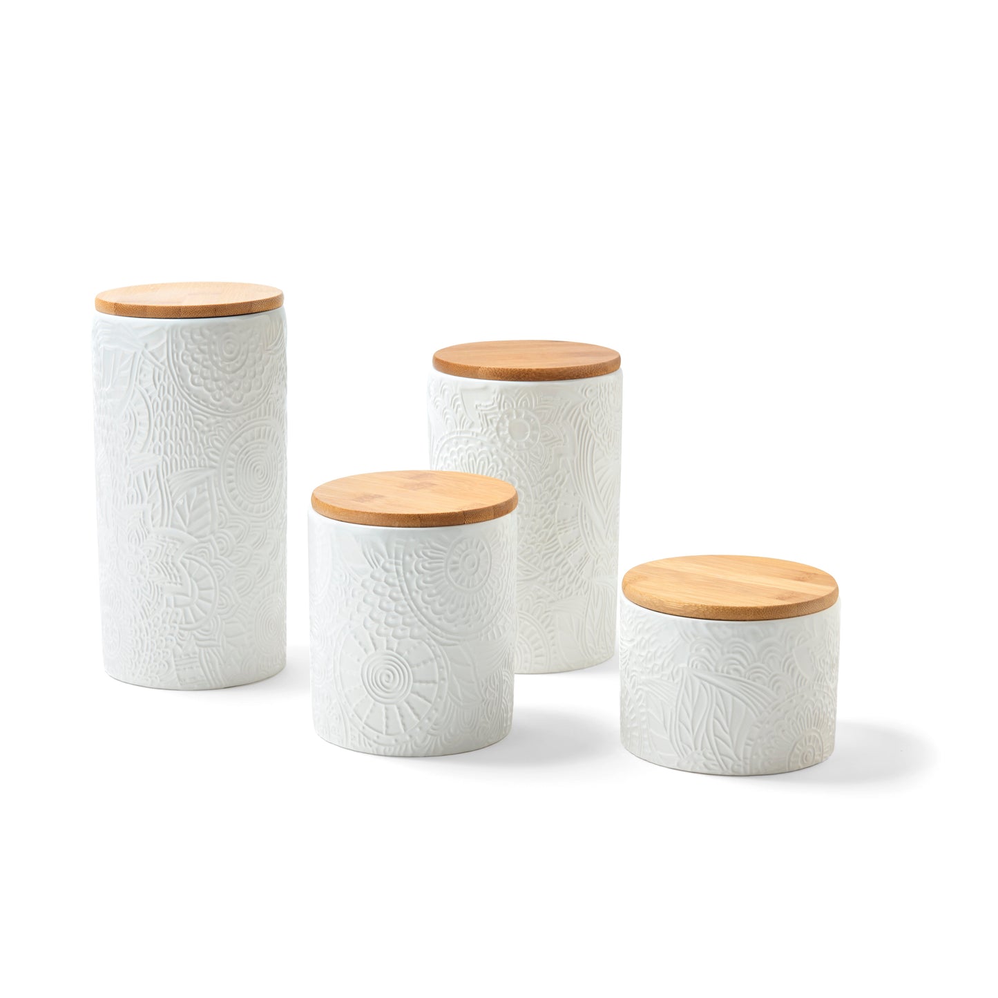 4-Piece Embossed White Canister Set with Lids (Assorted Sizes)
