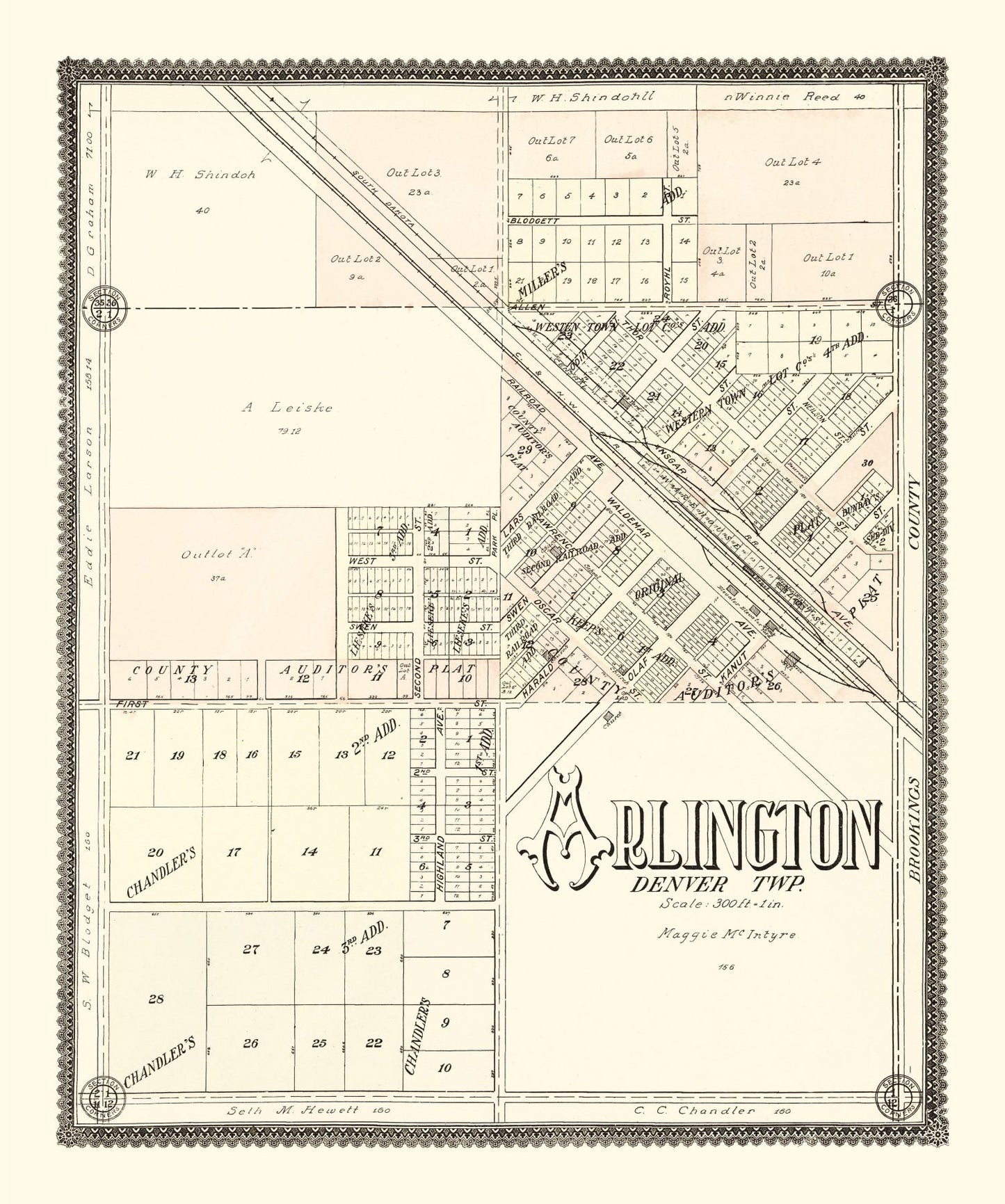 Vintage Map of Arlington, South Dakota 1909