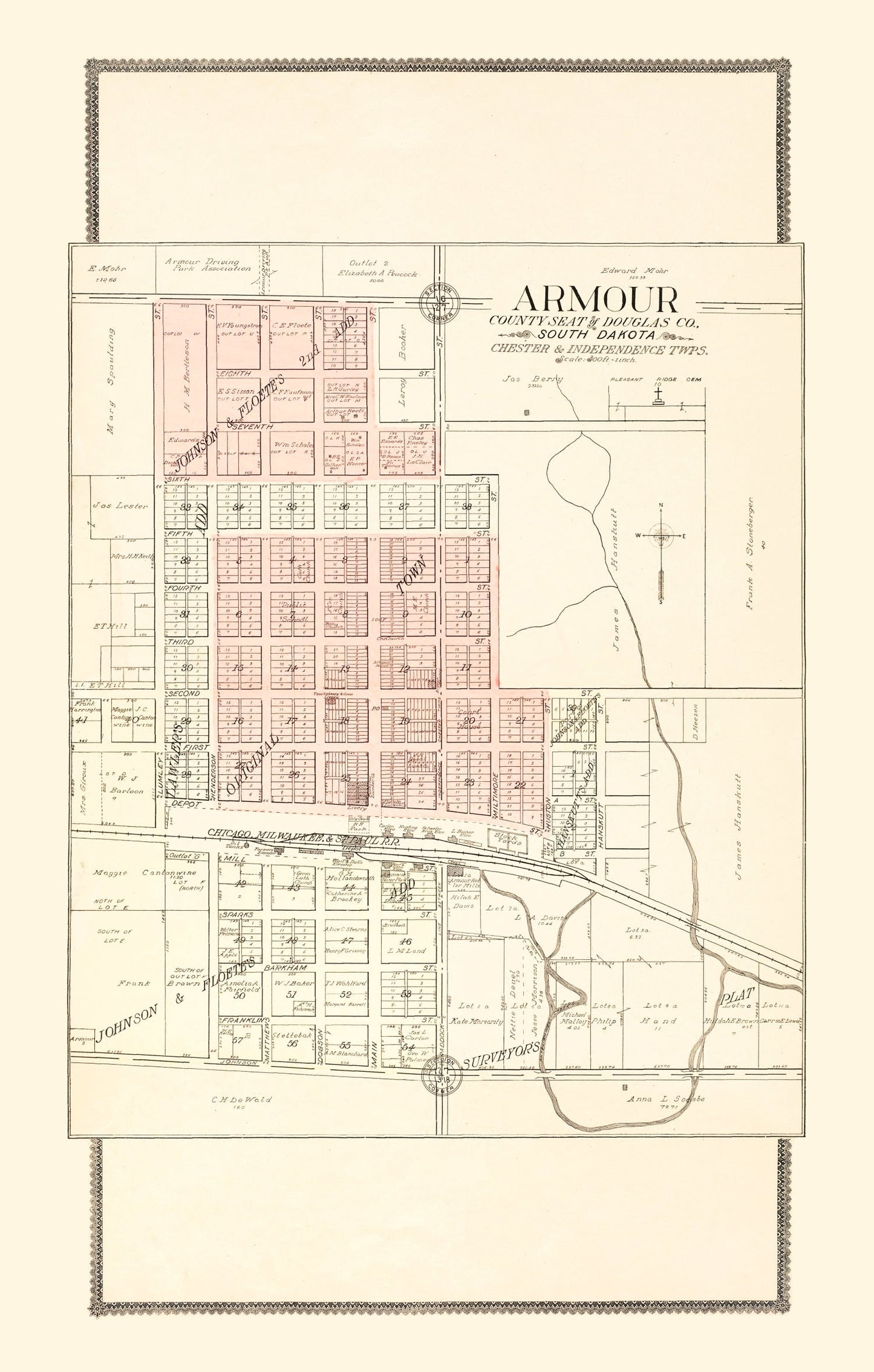 Vintage Map of Armour, South Dakota 1909
