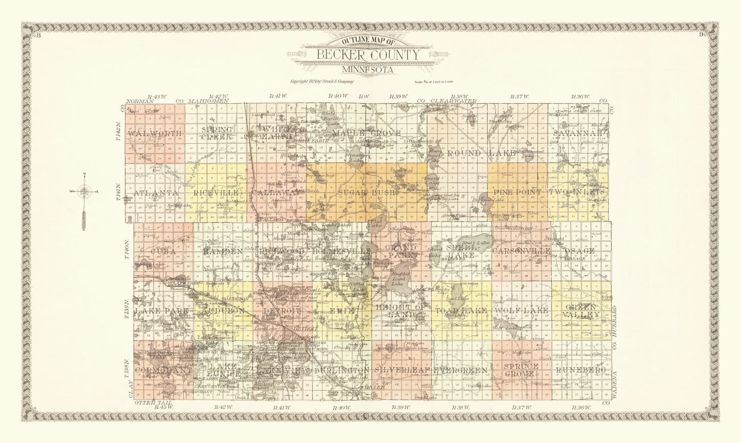 Vintage Map of Becker County, Minnesota 1929