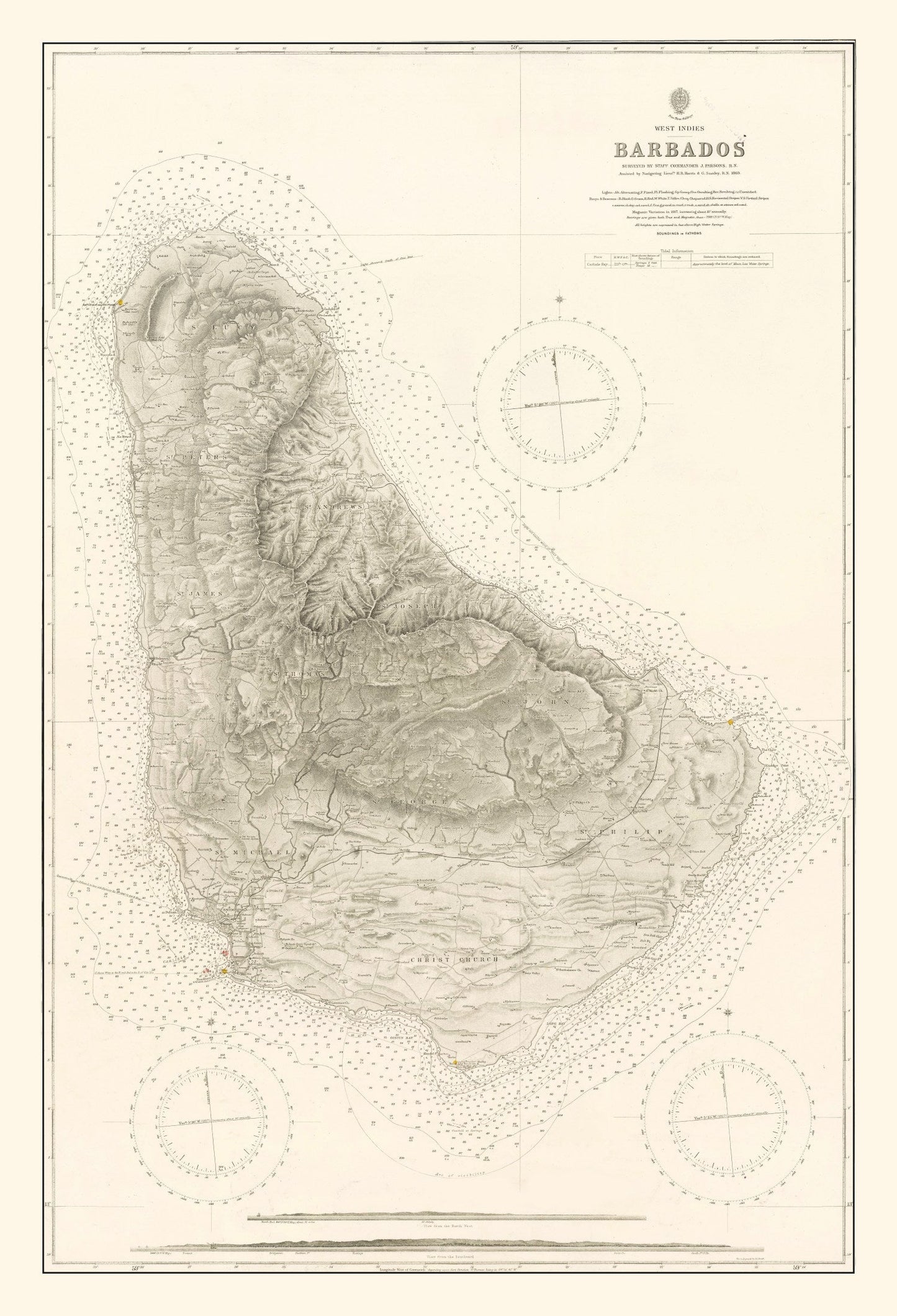 Vintage Barbados Nautical Map 1927