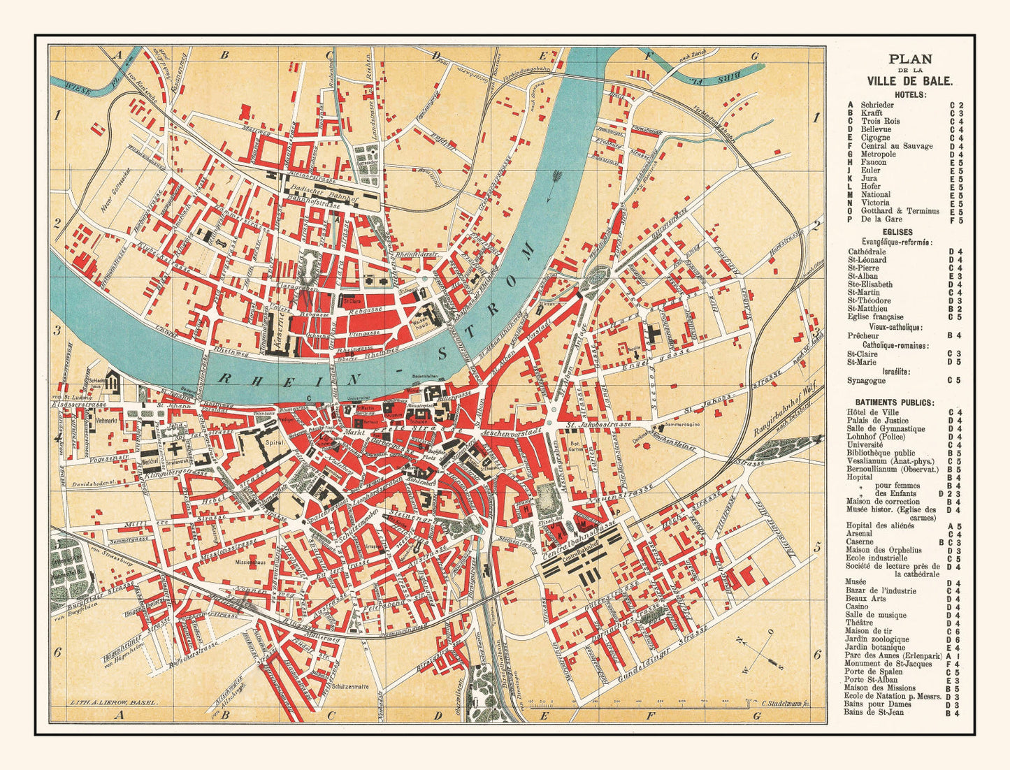 Vintage Map of Basel, Switzerland 1895