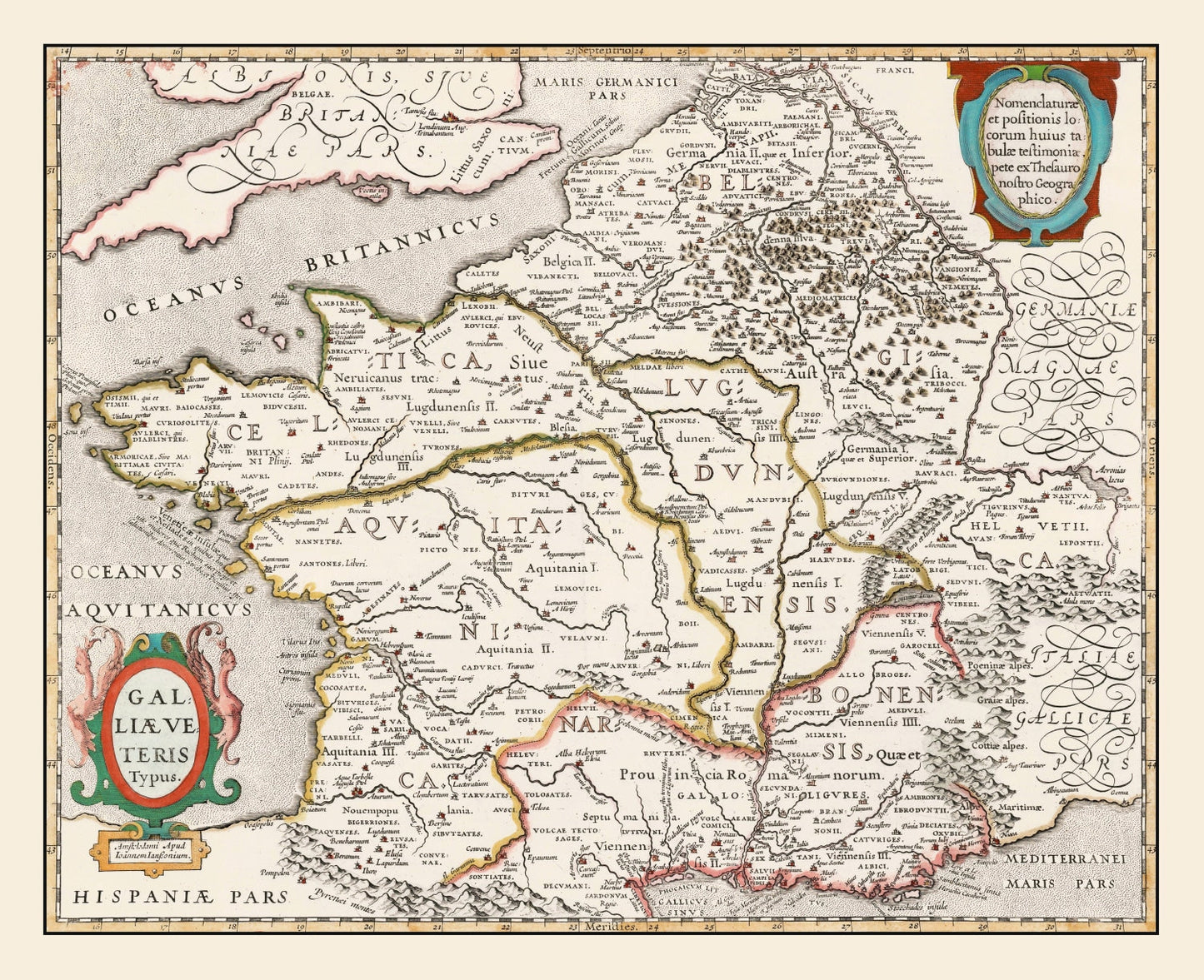 Vintage Ancient Gaul Map 1662