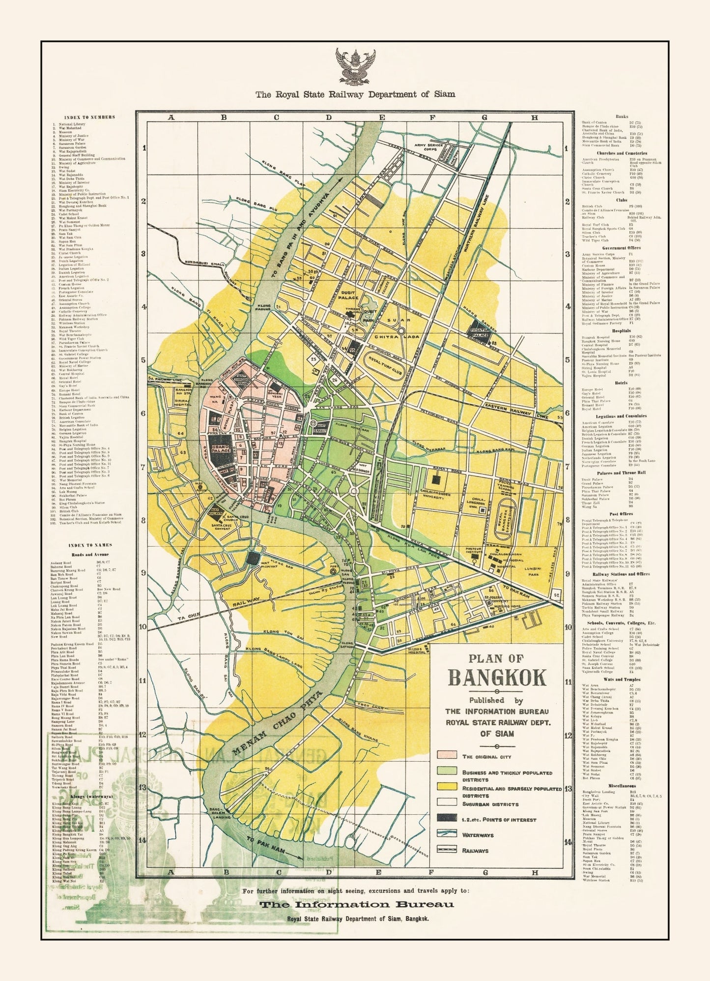 Vintage Map of Bangkok, Thailand 1928