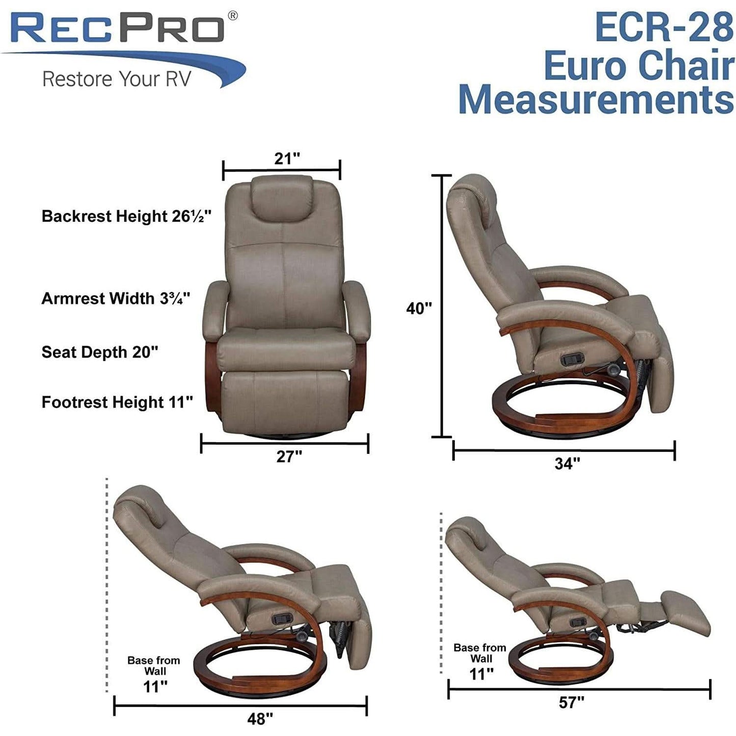 Charles Euro Chair RV Recliner Chestnut Faux Leather