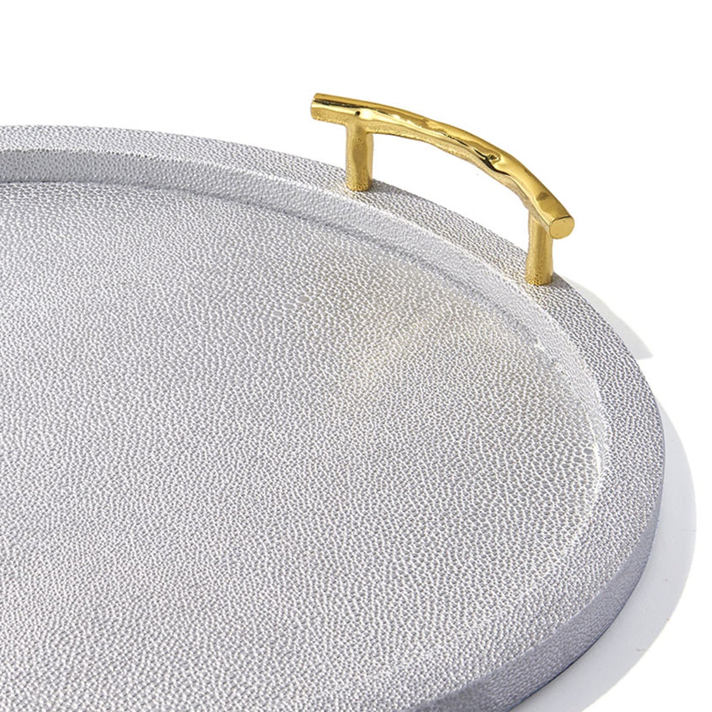 Elegant Gray and Gold Round Tray with Sleek Handles