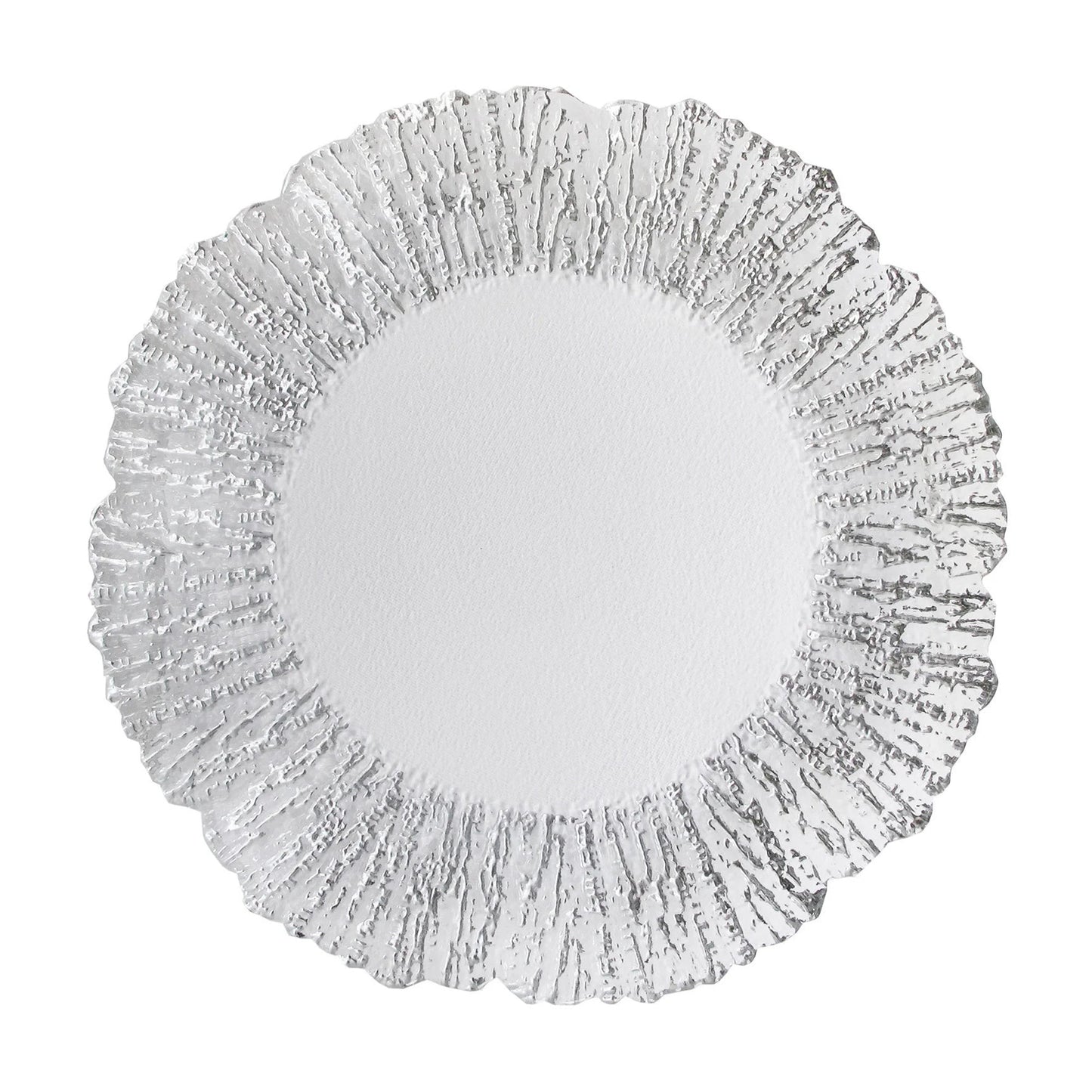 Deniz Silver Flower Shape Glass Charger Plates 4-Piece Set 13"D