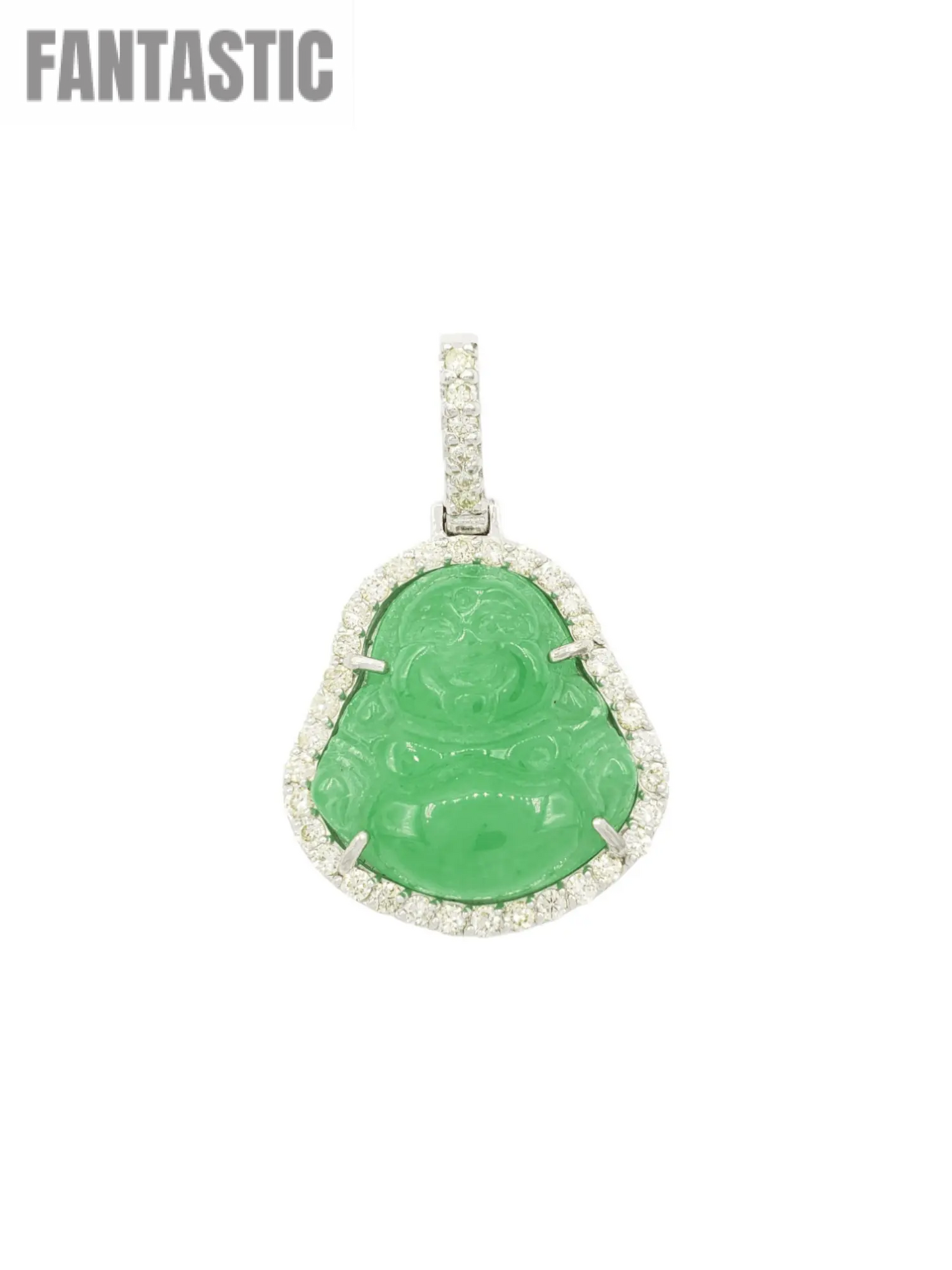 14K White Gold Diamond Buddha Pendant with Green Jade #25727