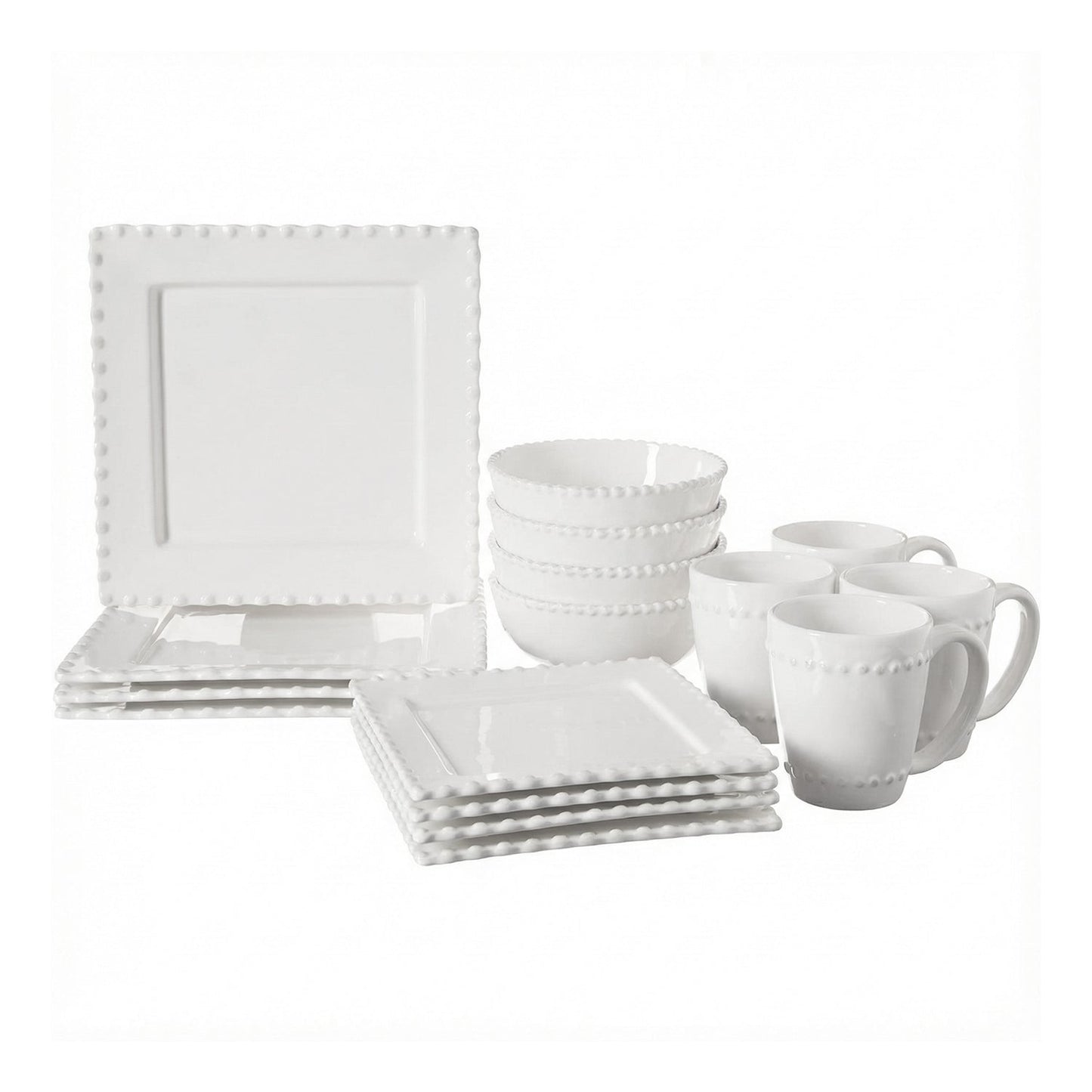 Bianca Bead White Square 16-Piece Dinner Set