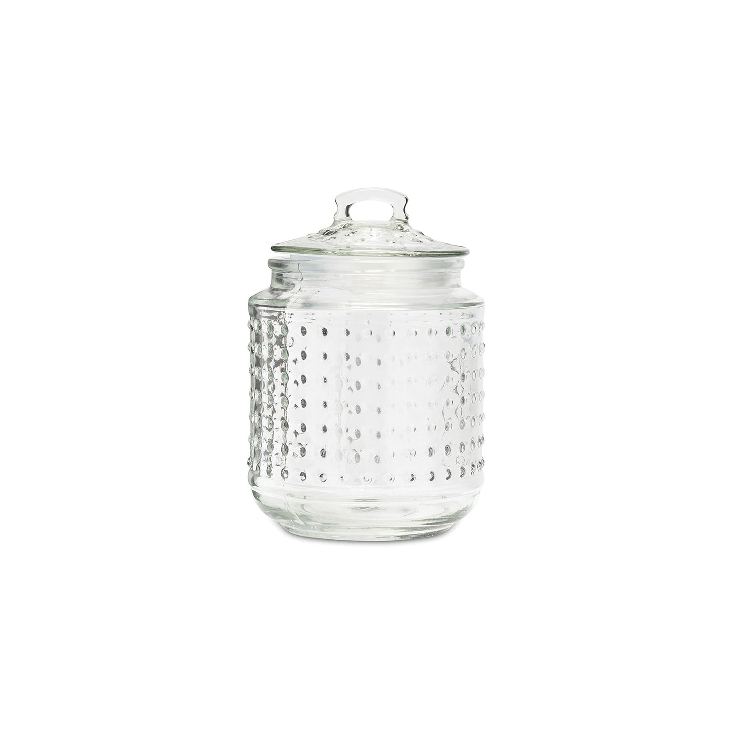 BEADED SET/3 GLASS CANISTERS W/LID RB 69 oz, 42 oz, 20 oz 5.12"D x9.25"H, 4.92"D x 6.89"H, 3.94"D X 5.12"H