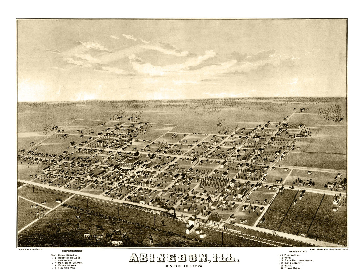Vintage Map of Abingdon, Illinois 1874