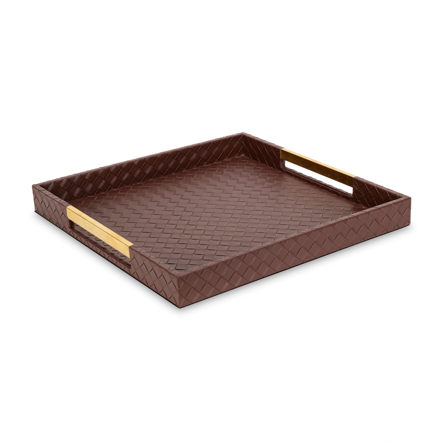 Brown Square Tray with Gold Handles for Elegant and Versatile Use