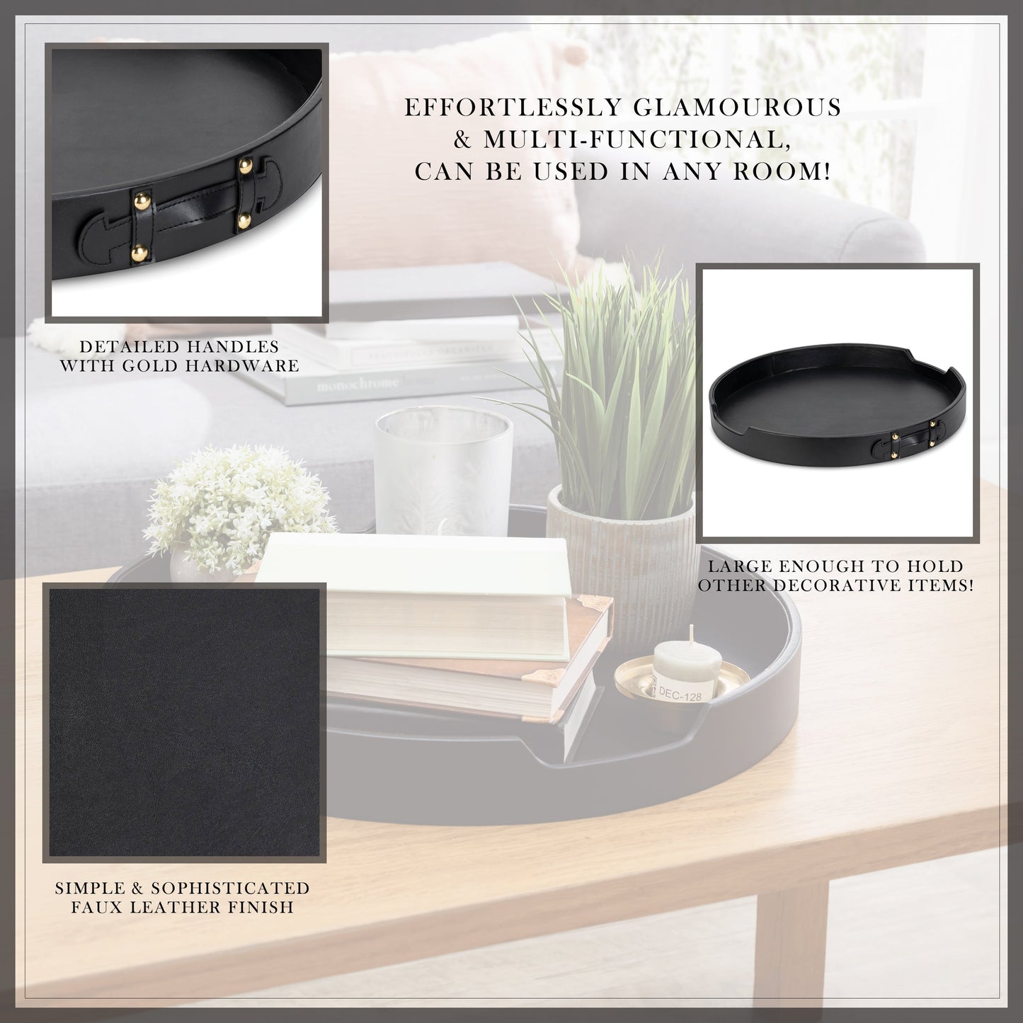 Black Round Tray for Modern Serving and Elegant Displays