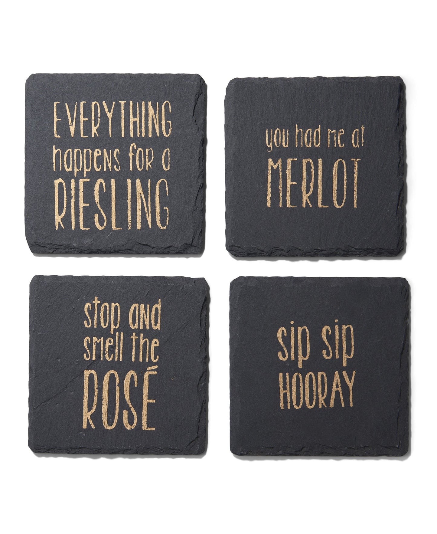 Sip Sip Hooray Slate Coasters Gold Set Of 4