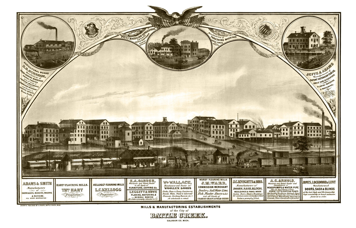 Vintage Map of Battle Creek, Michigan 1869