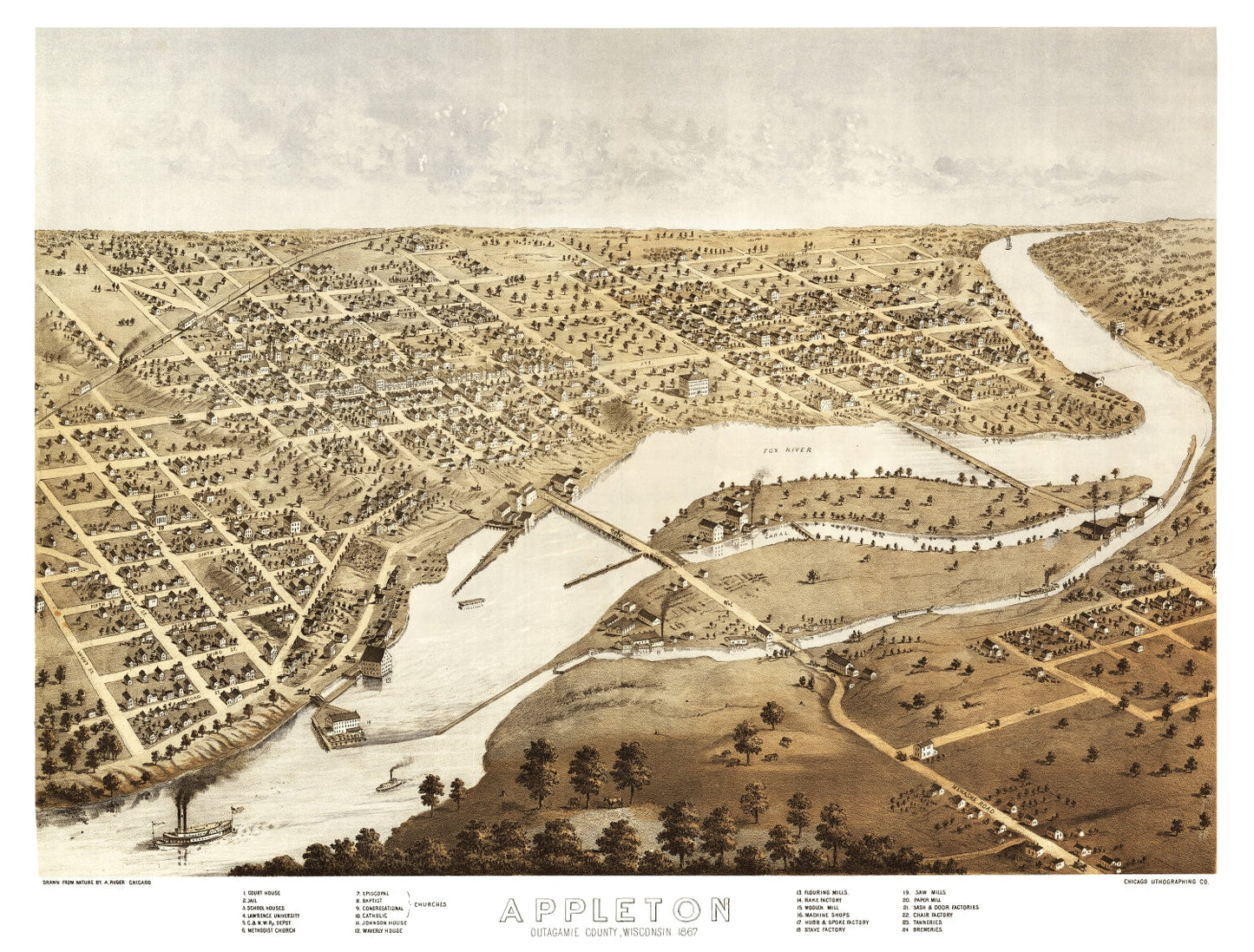 Vintage Map of Appleton, Wisconsin 1867