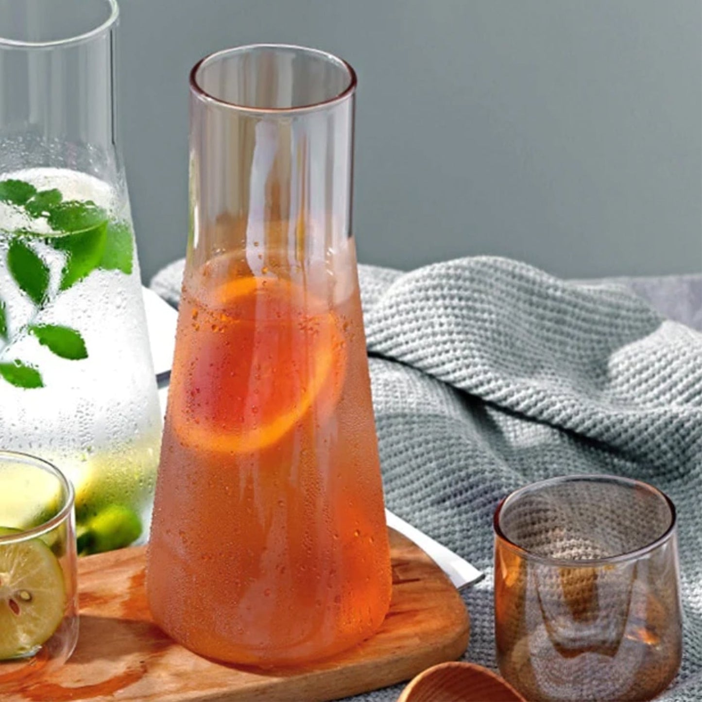 AMBER 2 PC WATER CARAFE SET: BOTTLE, CUP, RB