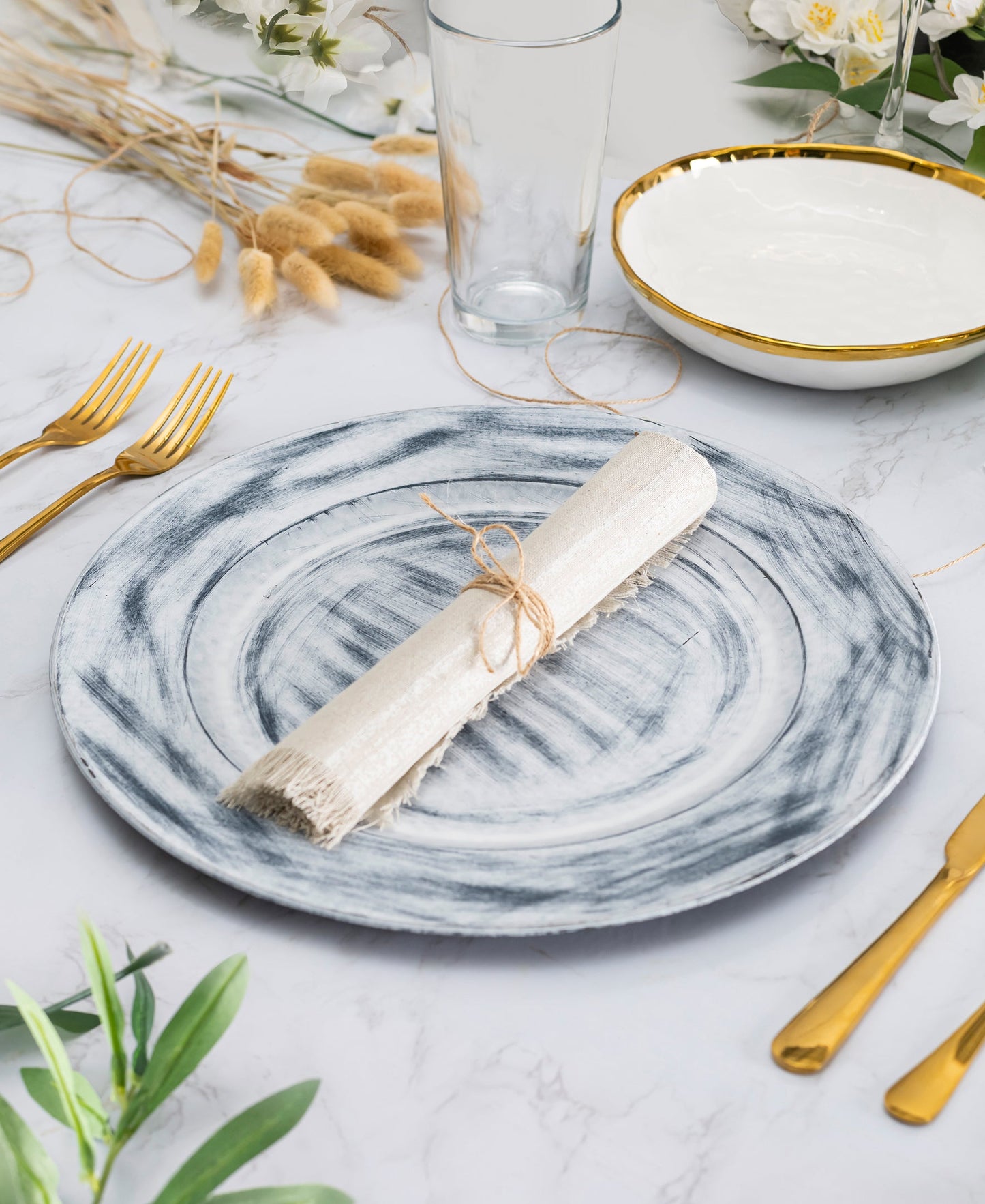 COLONIAL WHITEWASH SET OF 4 CHARGER PLATES 13"D