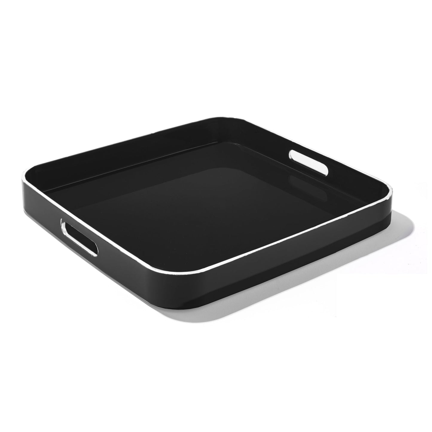 Black Square Nested Tray Set with White Rim and Handles - Set of 2