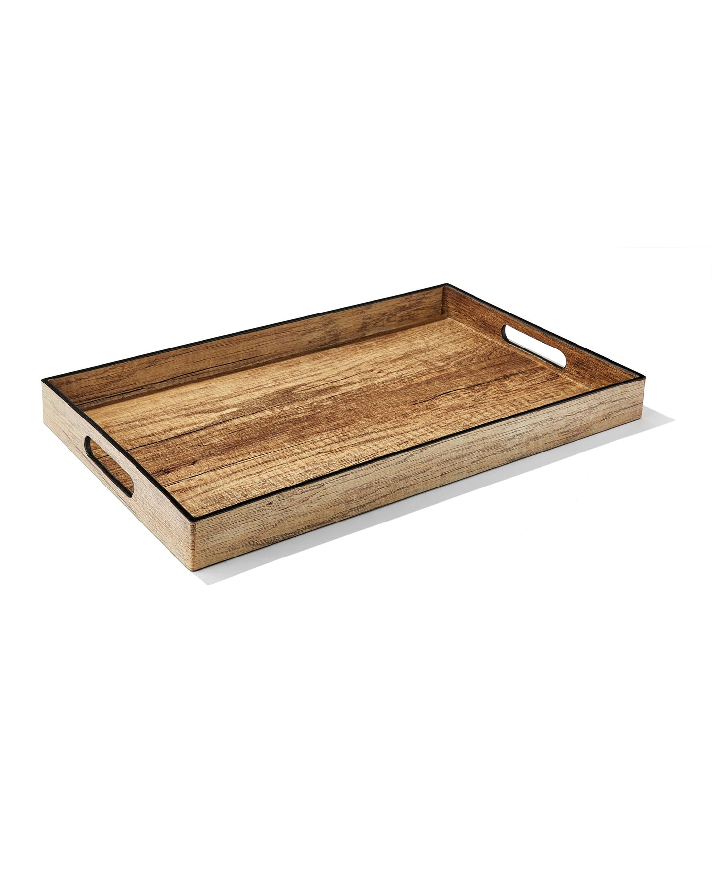 POPLAR FINISH SET OF 2 TRAYS W/BLACK RIM 14X19'', 12X18''