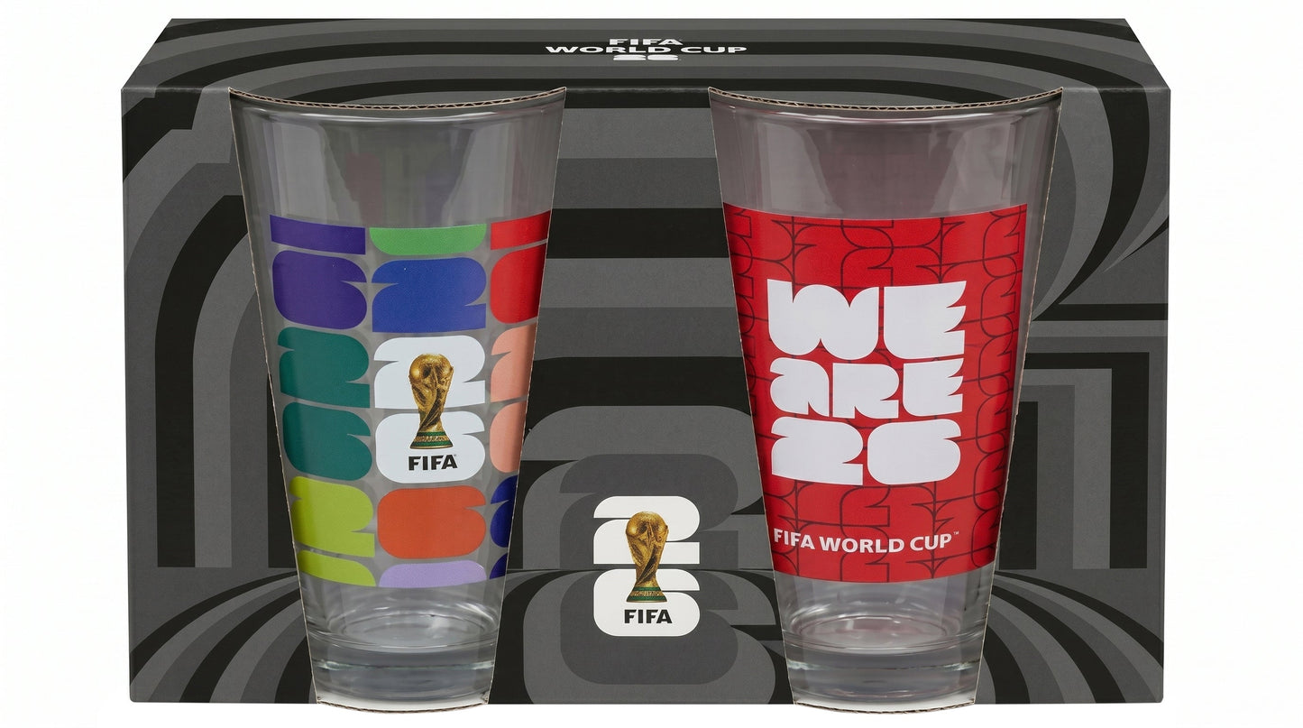 Atelier Sportif Official FIFA Trophy & We Are 26 Set of 2 Glass Highballs 16 OZ.