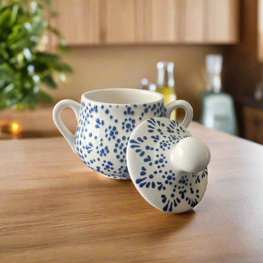 Blue & White Talavera Sugar Jar | Handmade Puebla Kitchenware