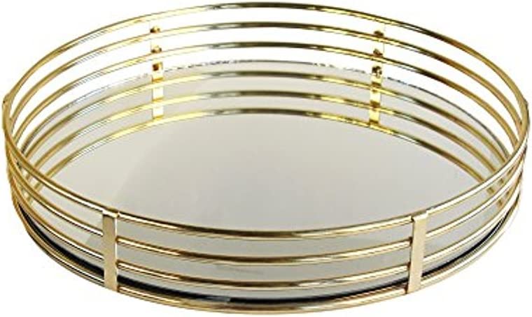 Circle Gold Mirror Tray - Elegant Accent for Home Decor
