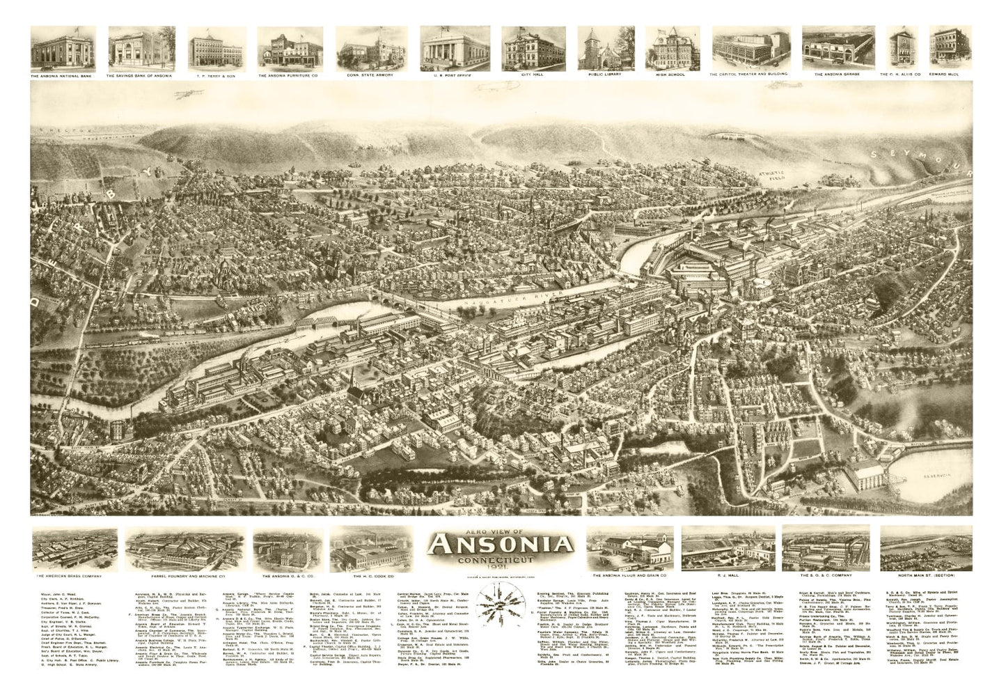 Vintage Map of Ansonia, Connecticut 1921