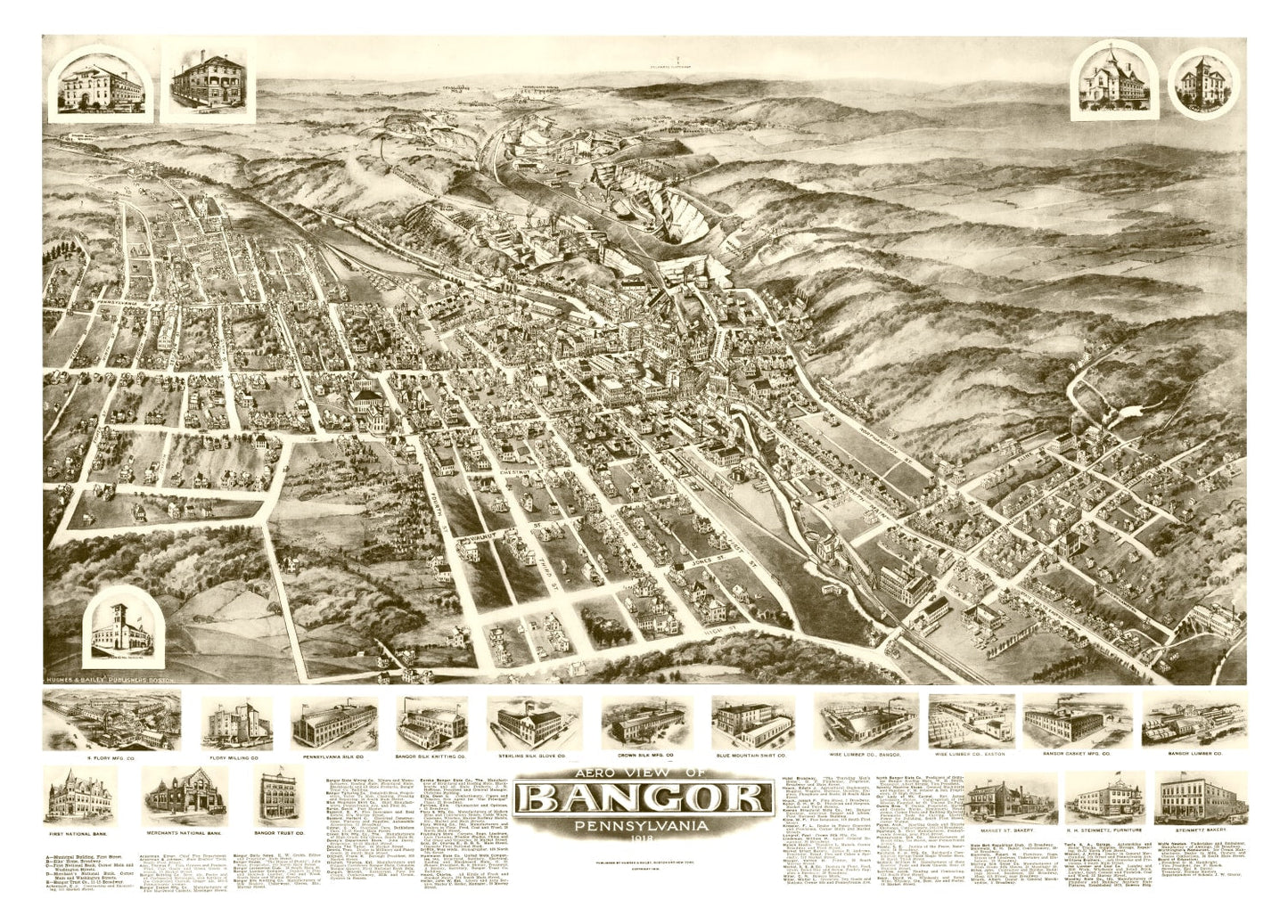 Vintage Map of Bangor, Pennsylvania 1918