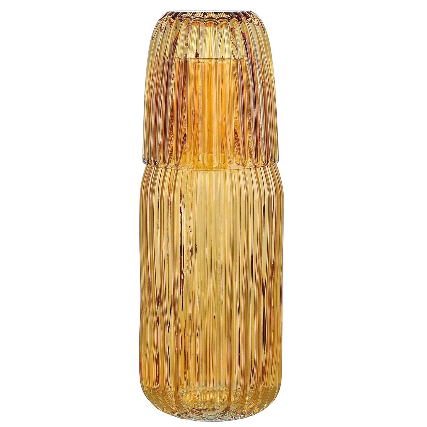 Amber Ribbed Glass Carafe Set 38.89 OZ.