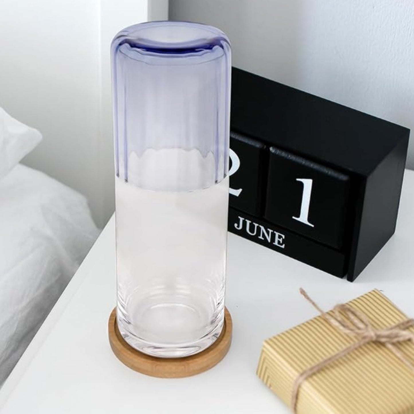 CLEAR CARAFE SET WITH COBALT TUMBLER, RG