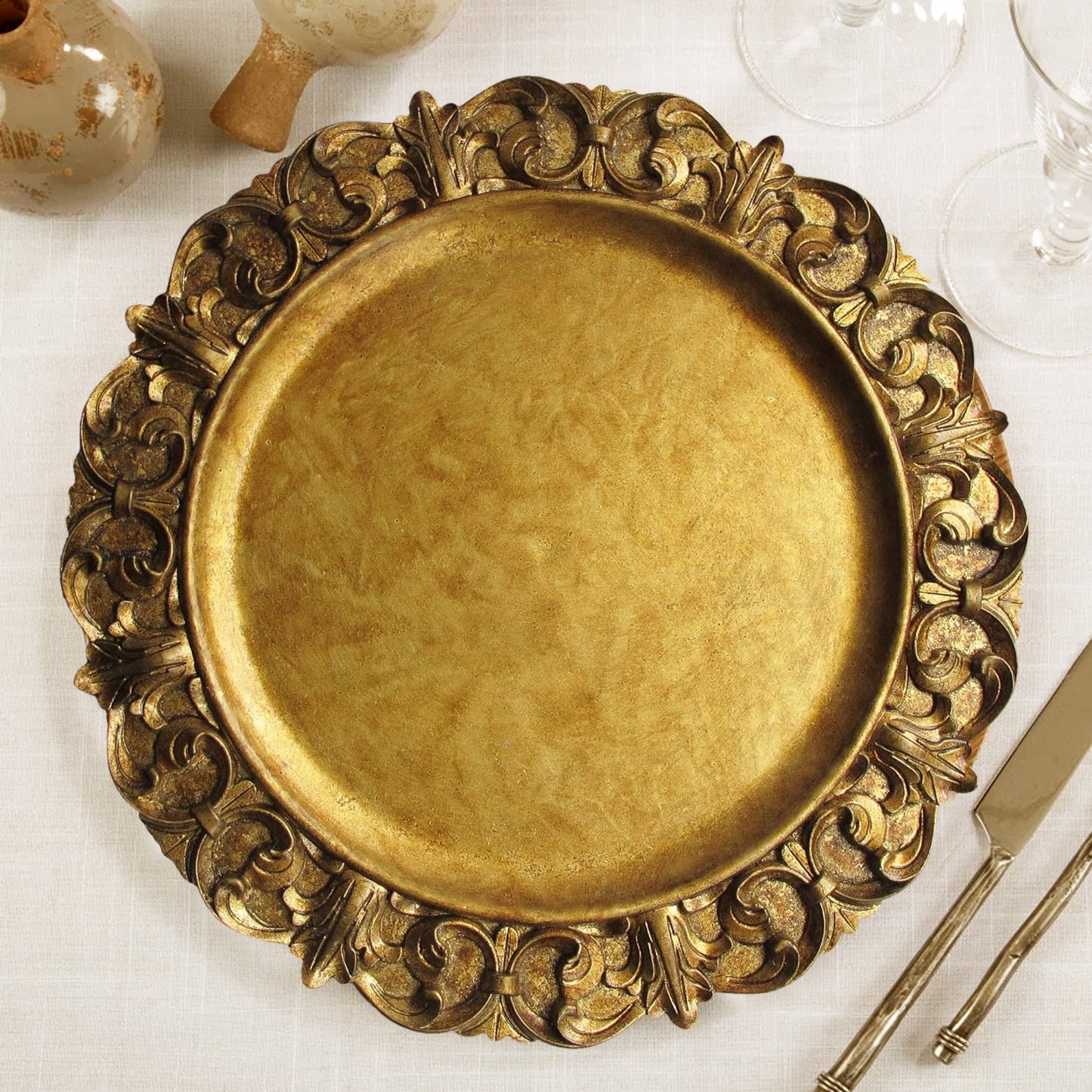 GOLD EMBOSSED CHARGER PLATE SET OF 4 14" D