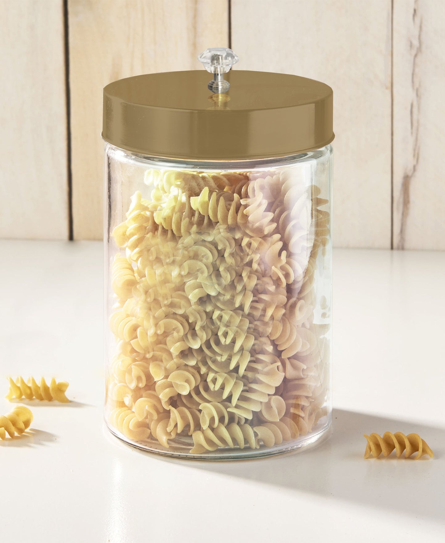 HOLIDAY LUSTER SET OF 2 GLASS JARS 44 OZ W/GOLD LID-DIAMOND KNOB 4.41 X 4.41 X 7.95"