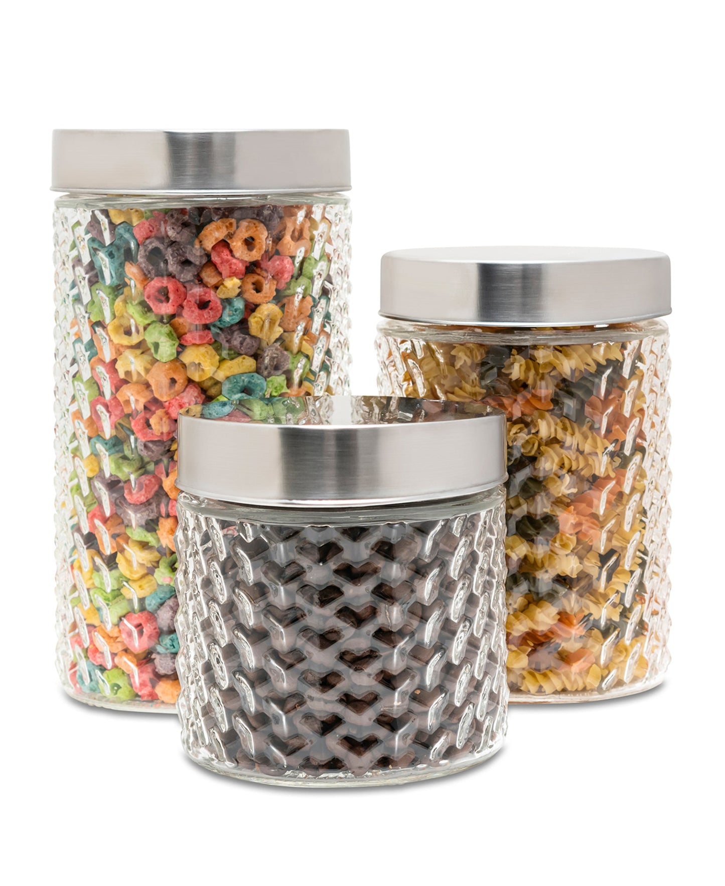 WEAVE ROUND SET OF 2 LARGE GLASS CANISTERS W/METAL LID 59oz 4.41X4.41X8.66"