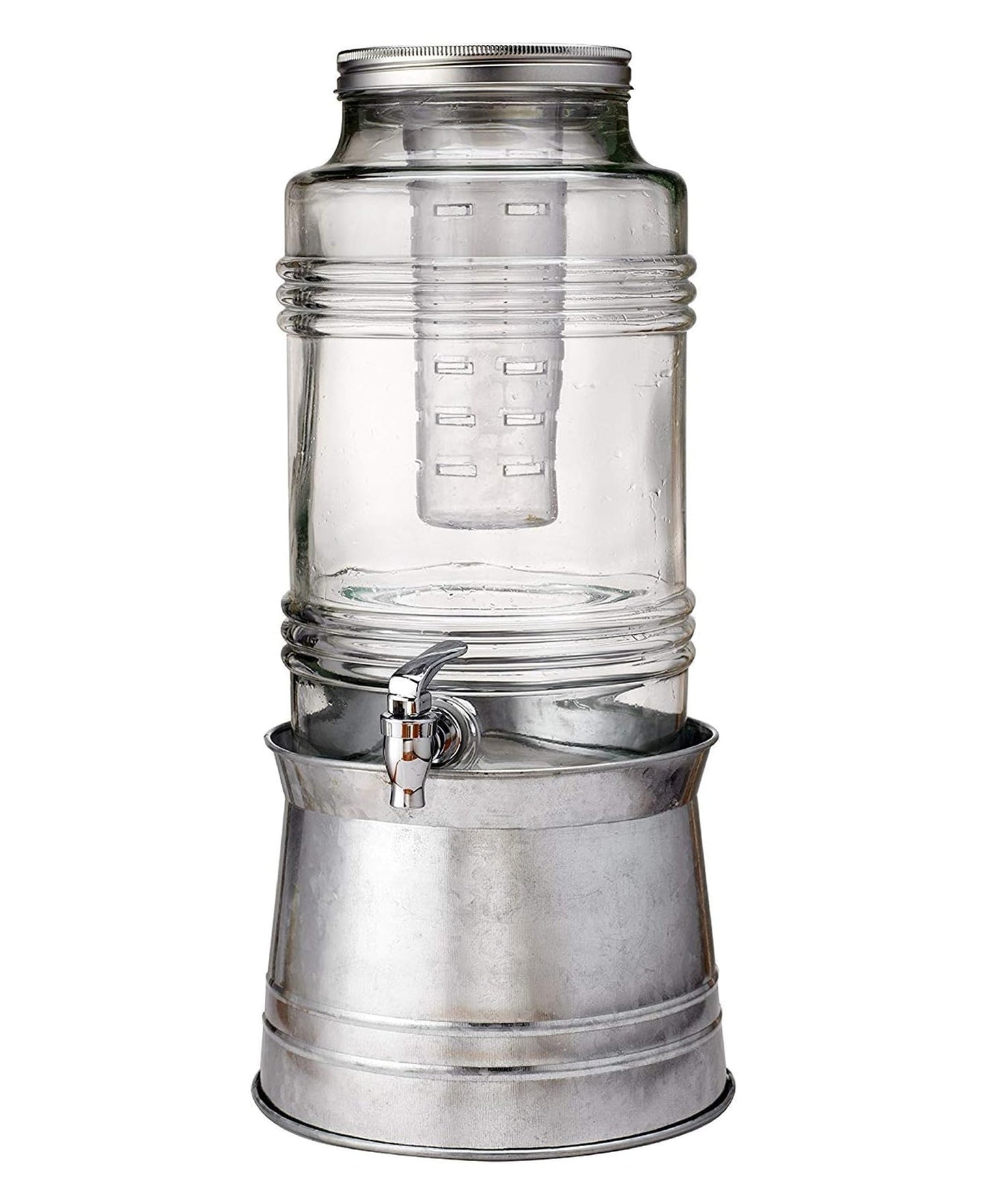 BREEZE BEVERAGE DISPENSER W/ICE INSERT, FRUIT INFUSER & GLAVANIZED BASE 2.4 Gal, IN REMAILER