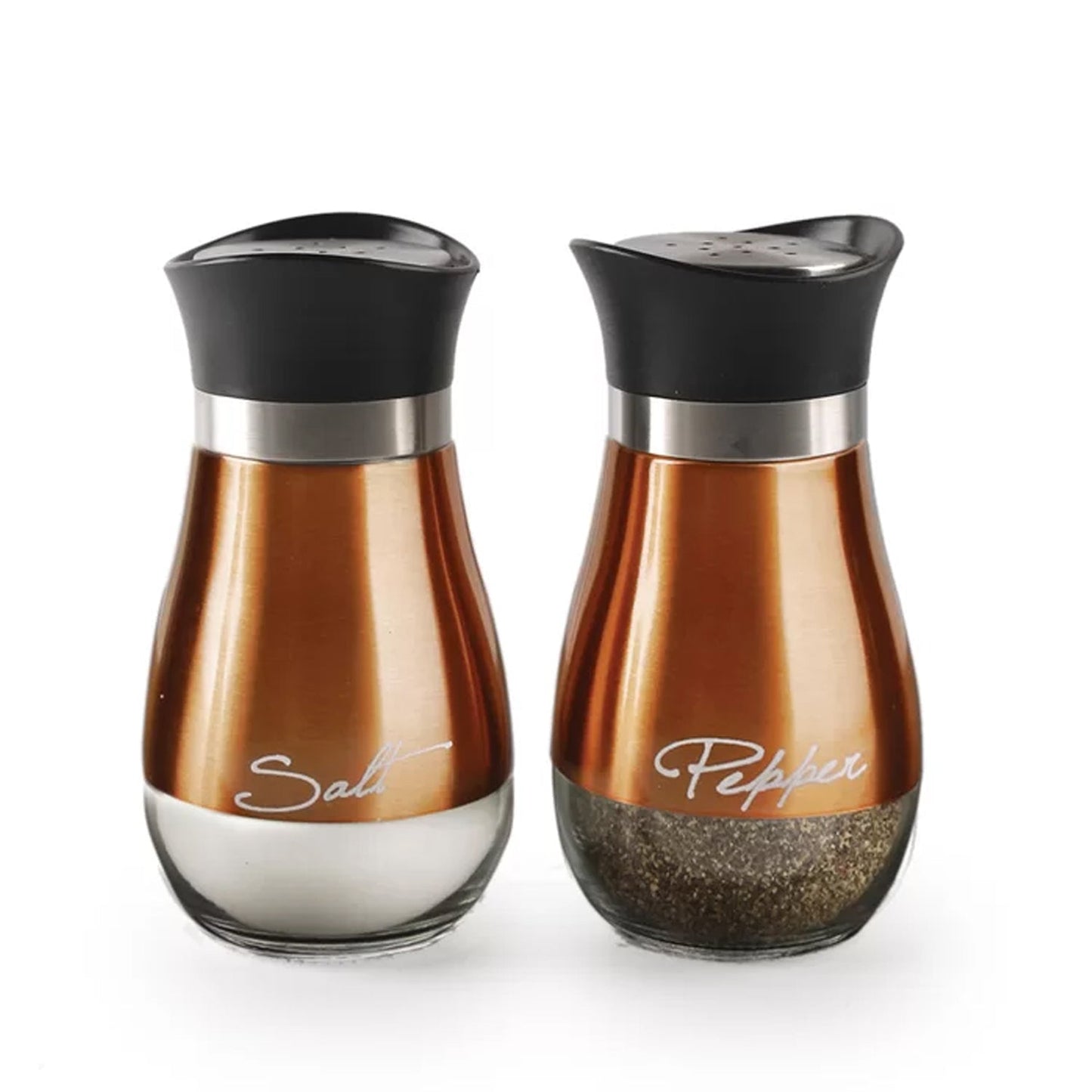 Cafe Contempo Copper and Glass 2pc salt and pepper set 4.42oz. each